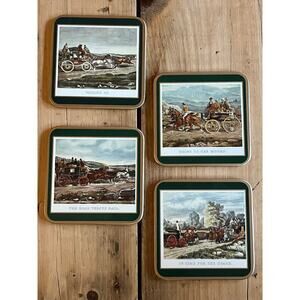 Set of 4 Vintage Pimpernel Corked Back Coasters. American West. Coach. English
